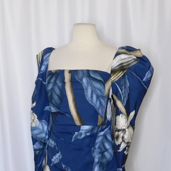 JOHANNA ORTIZ Gathering Nature Printed Crepe Mini Dress Blue Tropical Print 4 - Picture 7 of 15